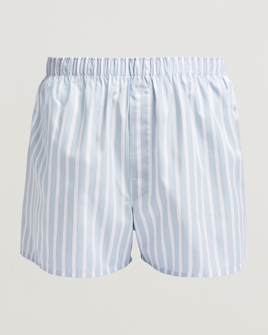 Sunspel Classic Woven Cotton Boxer Shorts Sky Blue Barstripe – Blauw