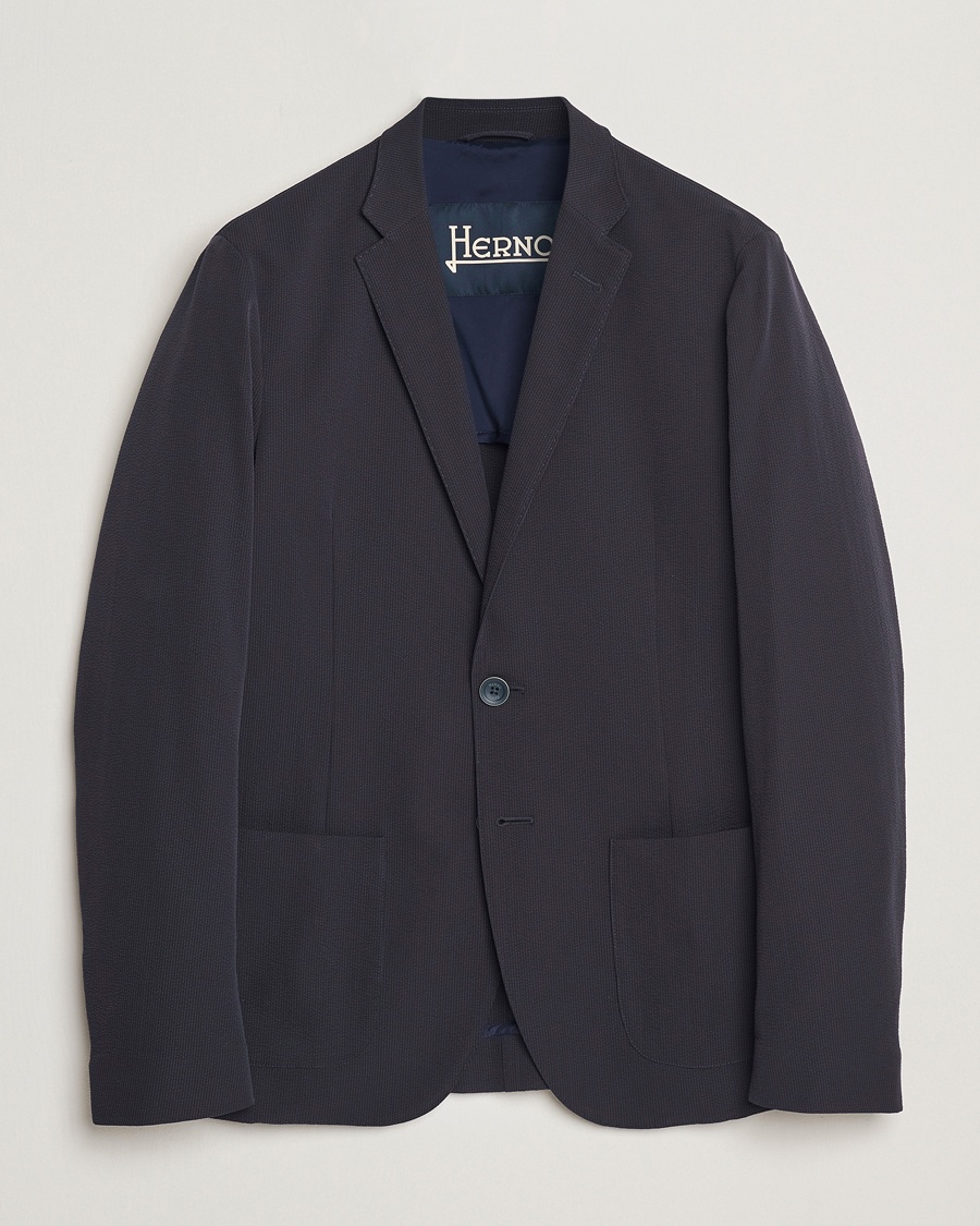 Herno Seersucker Blazer Navy – Blauw