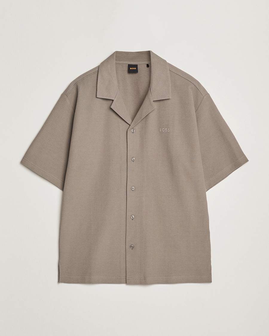 Heren | Overhemden | BOSS ORANGE | Waffle Short Sleeve Shirt Open Beige