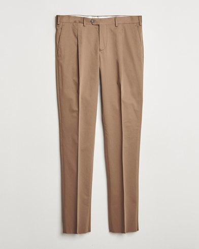 Lardini Pleated Cotton Stretch Trousers Light Brown – Bruin