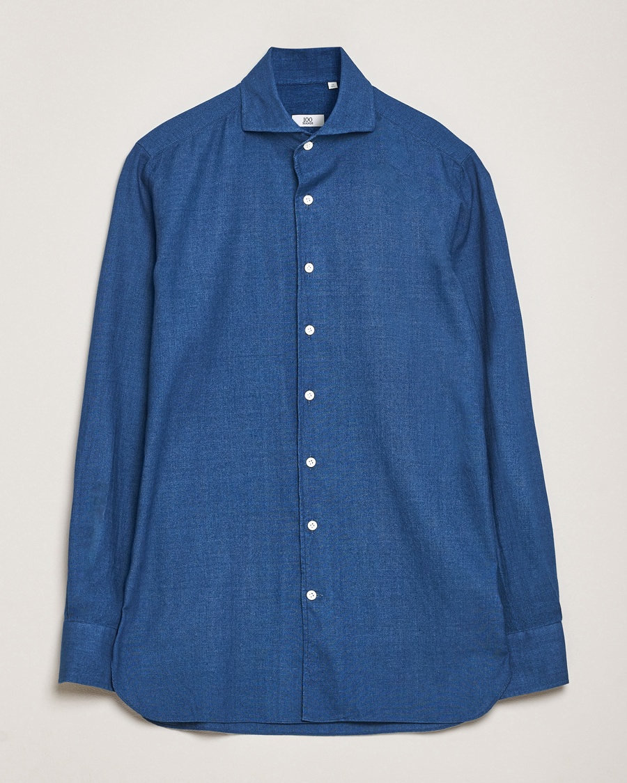 Heren | Overhemden | 100Hands | Garment Washed Denim Linen Shirt Mid Blue