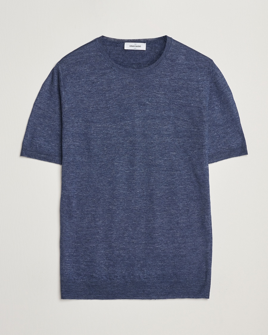 Gran Sasso Knitted Linen T-Shirt Navy Melange – Blauw