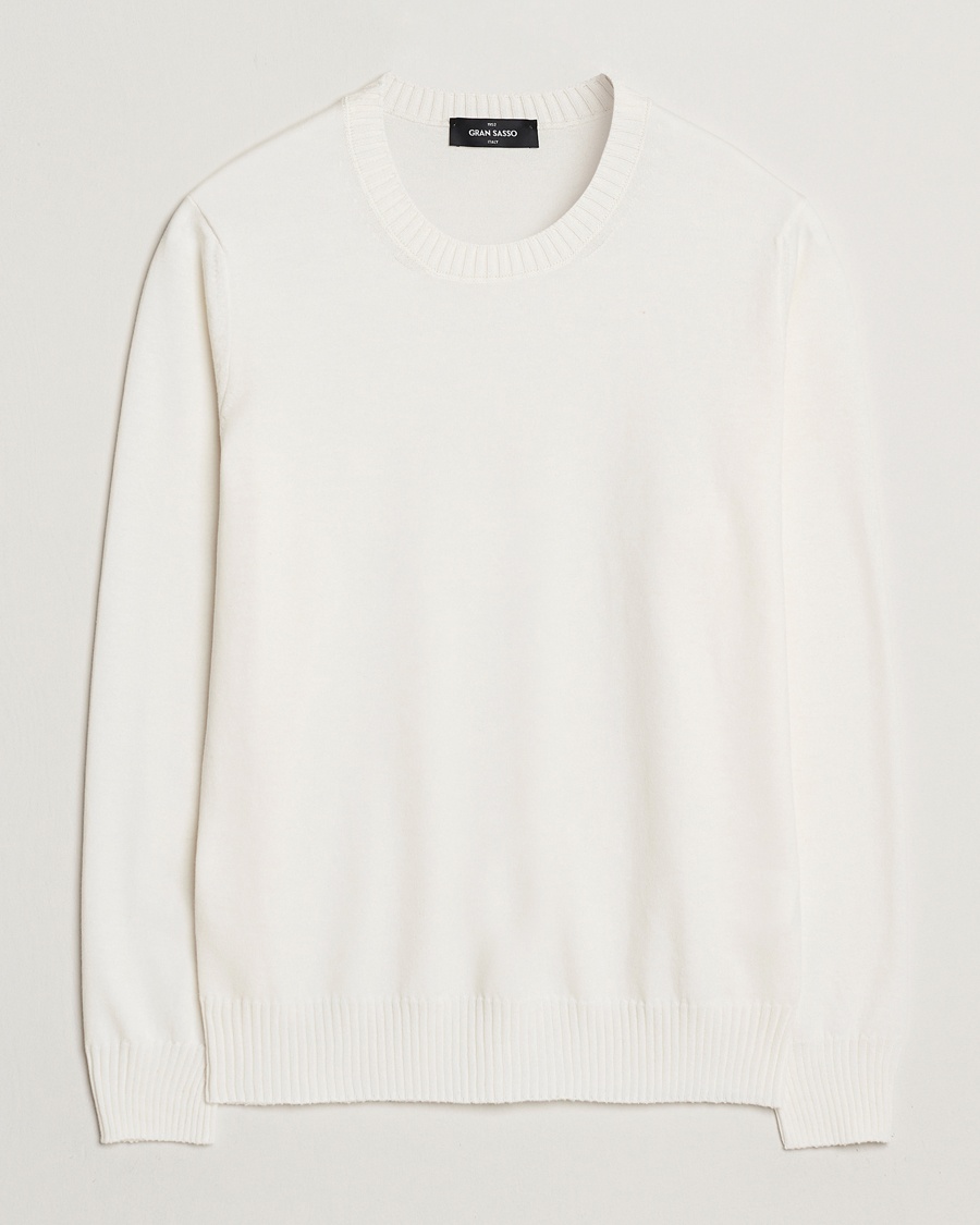 Gran Sasso Cotton/Cashmere Knitted Crew Neck Sweater Cream Melange – Wit