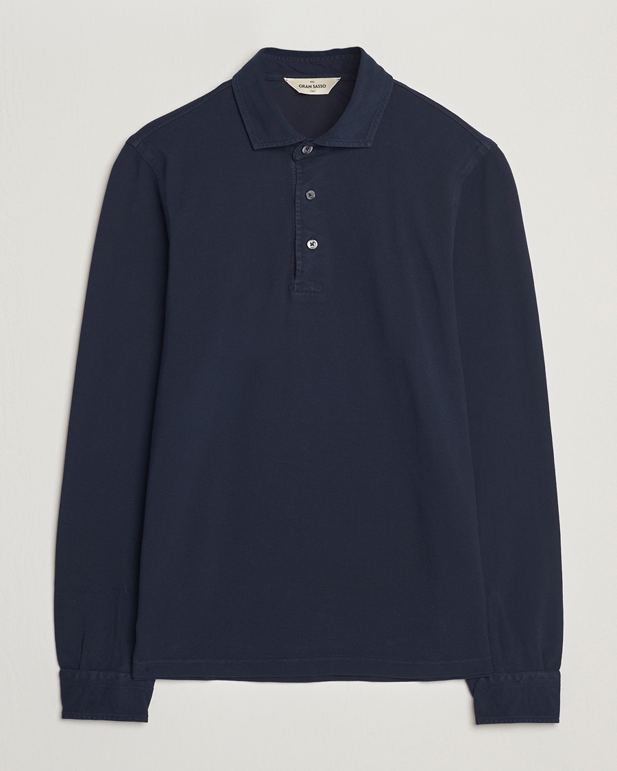 Gran Sasso Washed Long Sleeve Polo Navy – Blauw