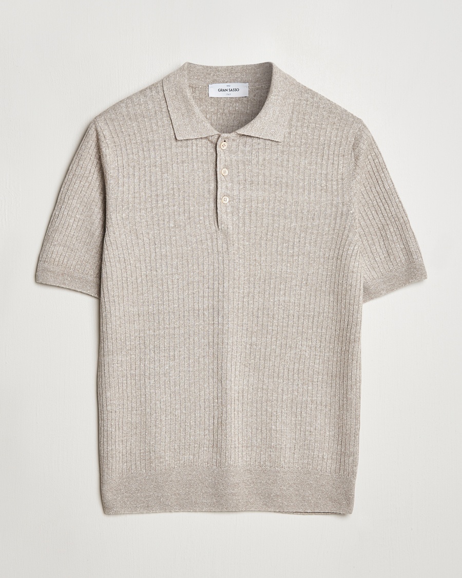 Heren | | Gran Sasso | Linen/Cotton Structured Knitted Polo Beige Melange