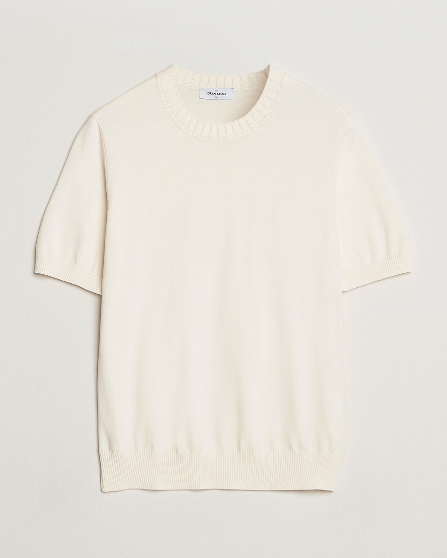 Gran Sasso Cotton Heavy Knitted Crew Neck T-Shirt Cream – Wit