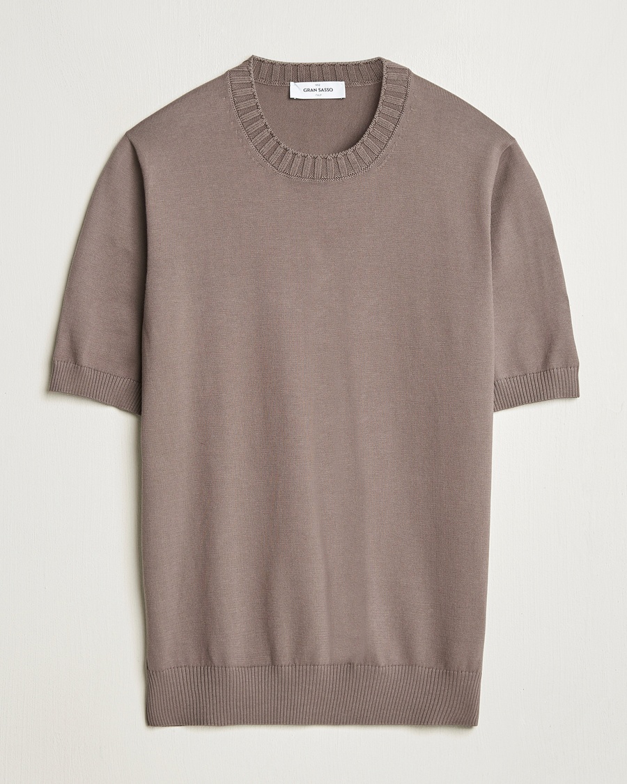 Heren | T-shirts | Gran Sasso | Cotton Heavy Knitted Crew Neck T-Shirt Brown