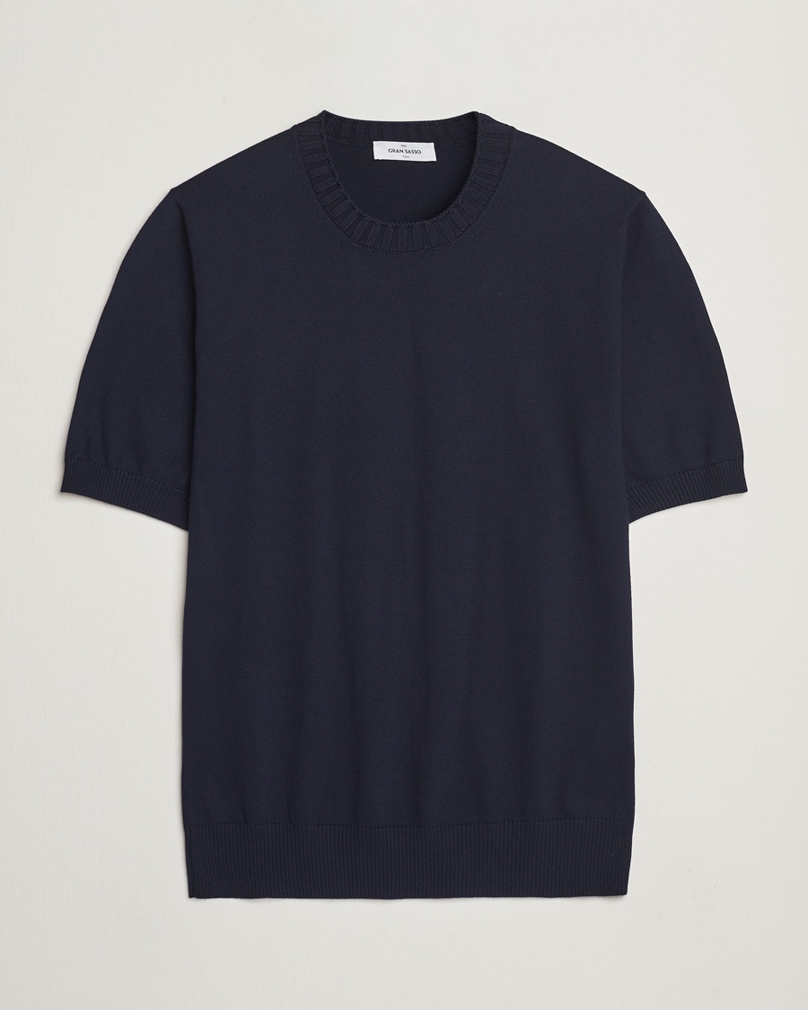 Gran Sasso Cotton Heavy Knitted Crew Neck T-Shirt Navy – Blauw