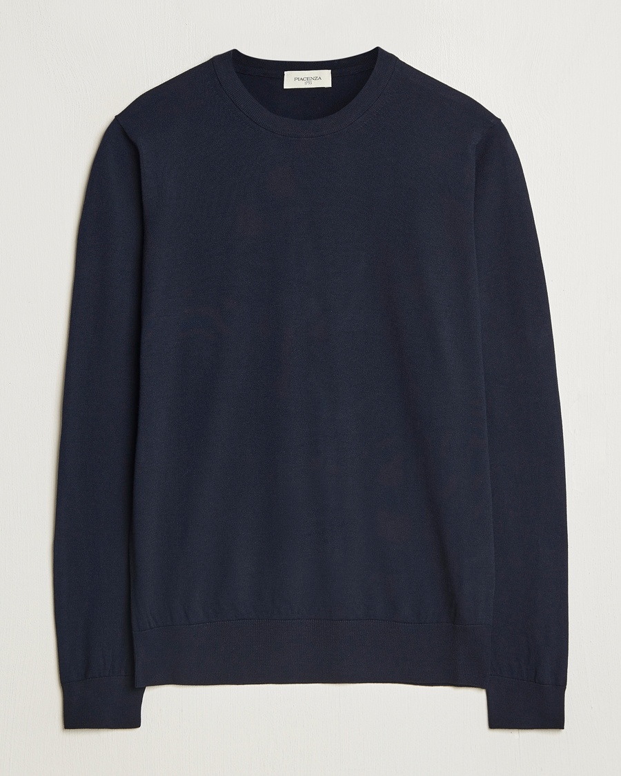 Piacenza Cashmere Merino Wool Crew Neck Sweater Navy – Blauw