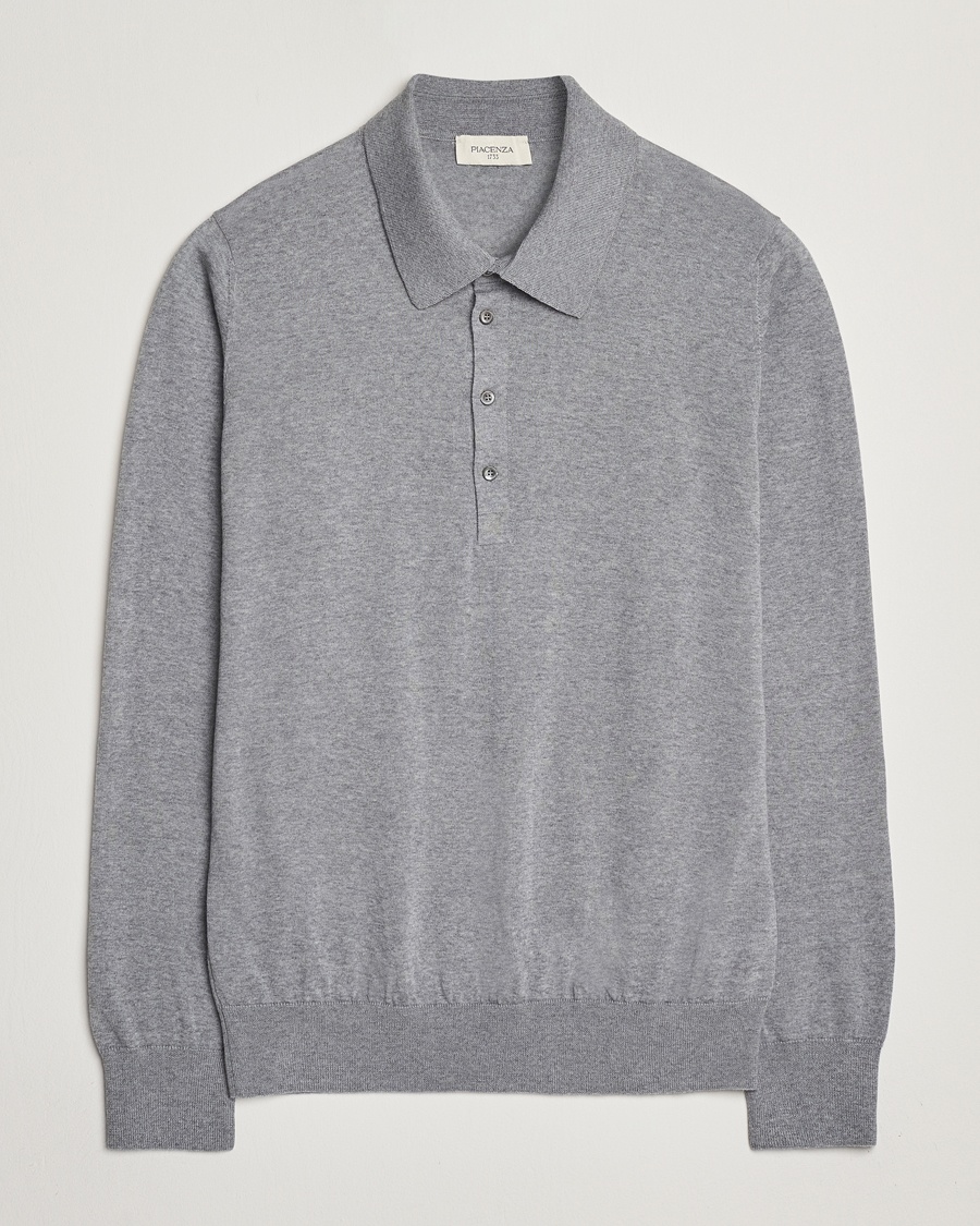 Piacenza Cashmere Merino Wool Long Sleeve Polo Light Grey – Grijs