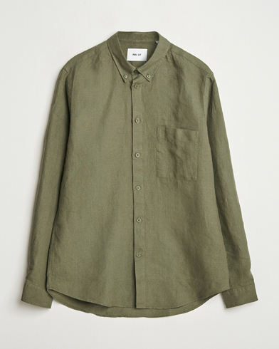 Heren | Business & Beyond - Casual | NN07 | Arne Linen Button Down Shirt Capers Green