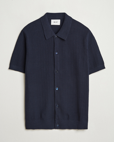 NN07 Nolan Knitted Short Sleeve Shirt Navy Blue – Blauw