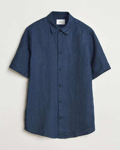 NN07 Enzo Linen Short Sleeve Shirt Navy Blue – Blauw
