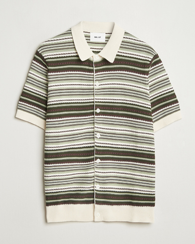 NN07 Nolan Knitted Striped Short Sleeve Shirt Multi – Groen