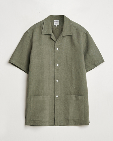 Heren | Business & Beyond - Formal | Kamakura Shirts | Heavy Linen Beach Shirt Green