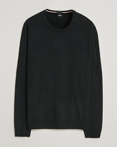 BOSS BLACK Leno Wool Crew Neck Pullover Black – Zwart