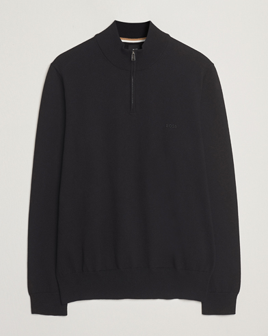 BOSS BLACK Padro Cotton Knitted Half Zip Black – Zwart