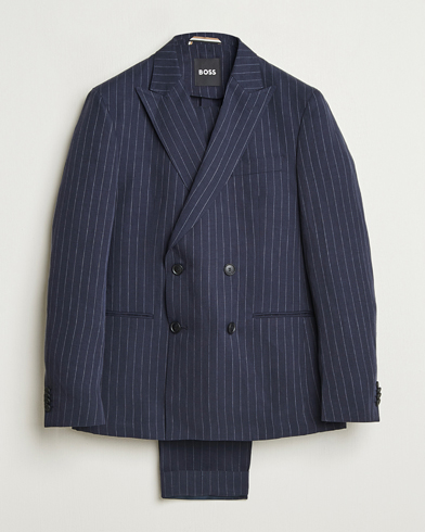 BOSS BLACK Huge Double Breasted Pinstriped Suit Dark Blue - Maat: 48 - Kleur: Blauw