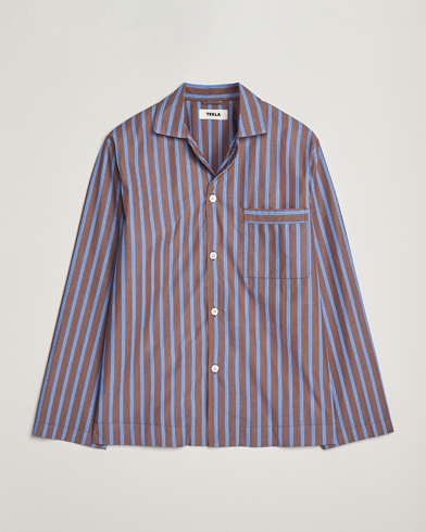 Tekla Poplin Pyjama Shirt Chestnut Stripes – Bruin