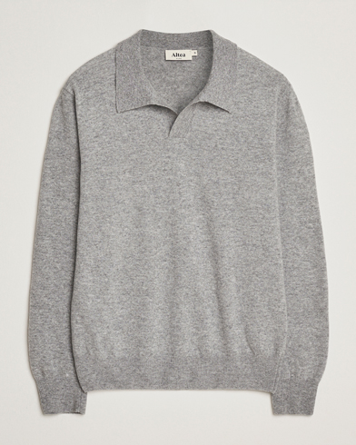 Altea Knitted Long Sleeve Polo Grey Melange – Grijs