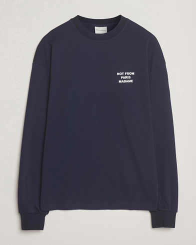 Drôle de Monsieur Slogan Long Sleeve T-Shirt Navy – Blauw