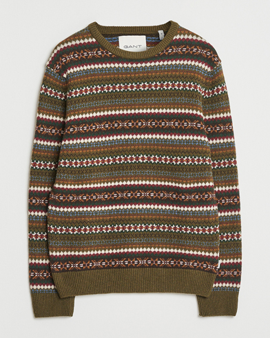 Gant Fair Isle Knitted Crew Neck Sweater Country Green – Groen