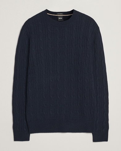 BOSS BLACK Hetico Wool/Cashmere Cable Sweater Dark Blue – Blauw