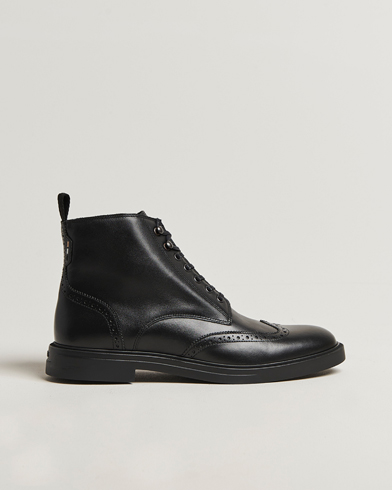 BOSS BLACK Calev Leather Brogue Boot Black – Zwart