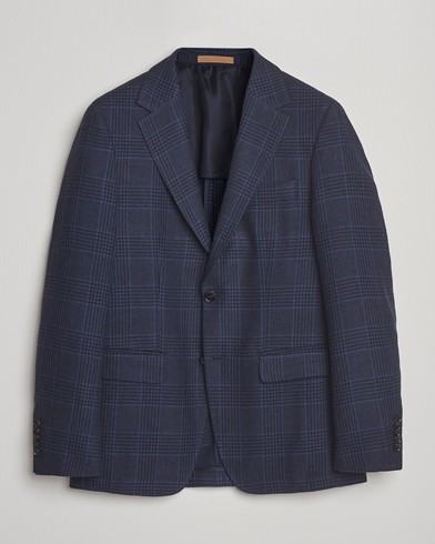BOSS CAMEL Jeff Wool Checked Blazer Dark Blue – Blauw