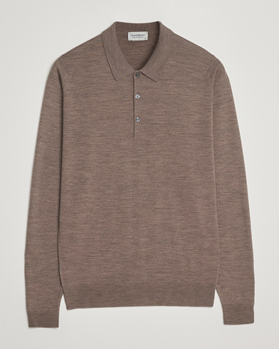 John Smedley Belper Extra Fine Merino Polo Pullover Mushroom Brown – Bruin
