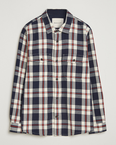 GANT Heavy Twill Checked Overshirt Evening Blue – Blauw