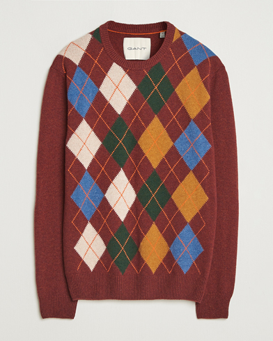 Gant Lambswool Argyle Knitted Crew Neck Winter Wine – Rood