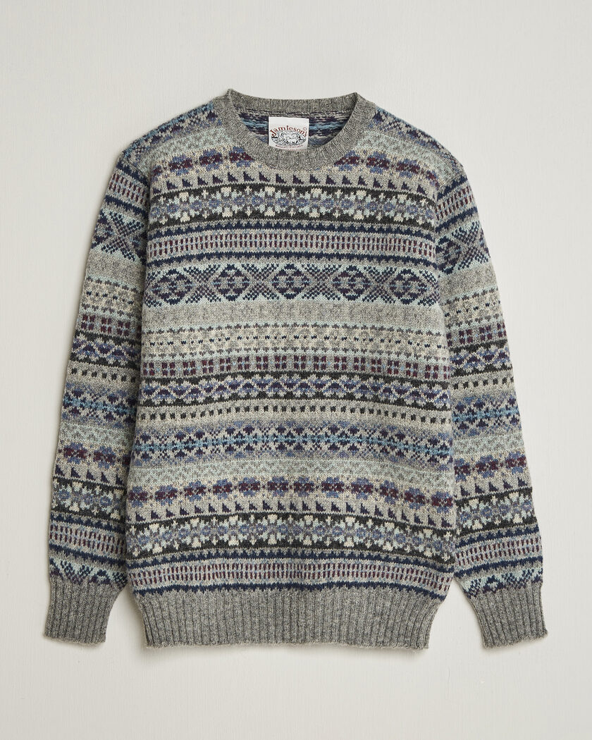 Jamieson's of Shetland Jamiesons Of Shetland All Over Fair Isle Pullover Crew Neck Light Grey – Grijs