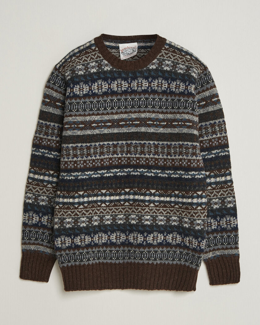 Jamieson's of Shetland Jamiesons Of Shetland All Over Fair Isle Pullover Crew Neck Brown – Bruin
