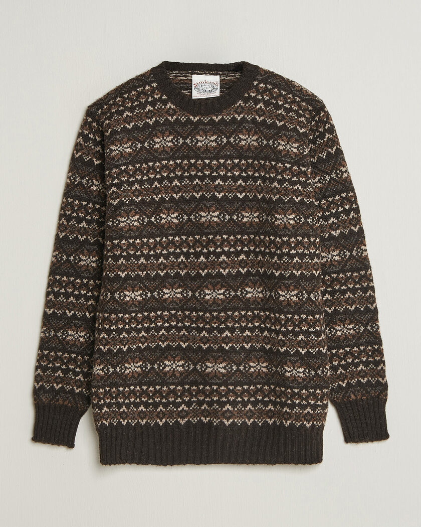 Jamieson's of Shetland Jamiesons Of Shetland All Over Fair Isle Pullover Crew Neck Dark Brown – Bruin