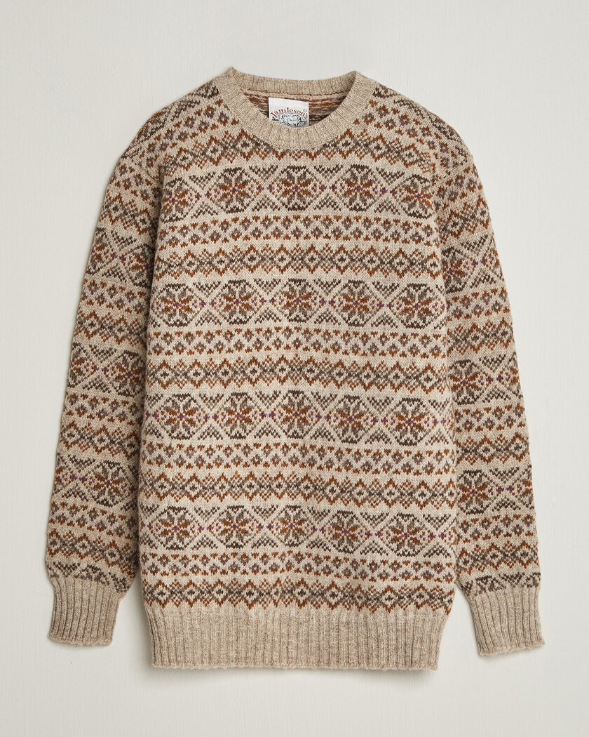 Jamieson's of Shetland Jamiesons Of Shetland All Over Fair Isle Pullover Crew Neck Natural – Beige