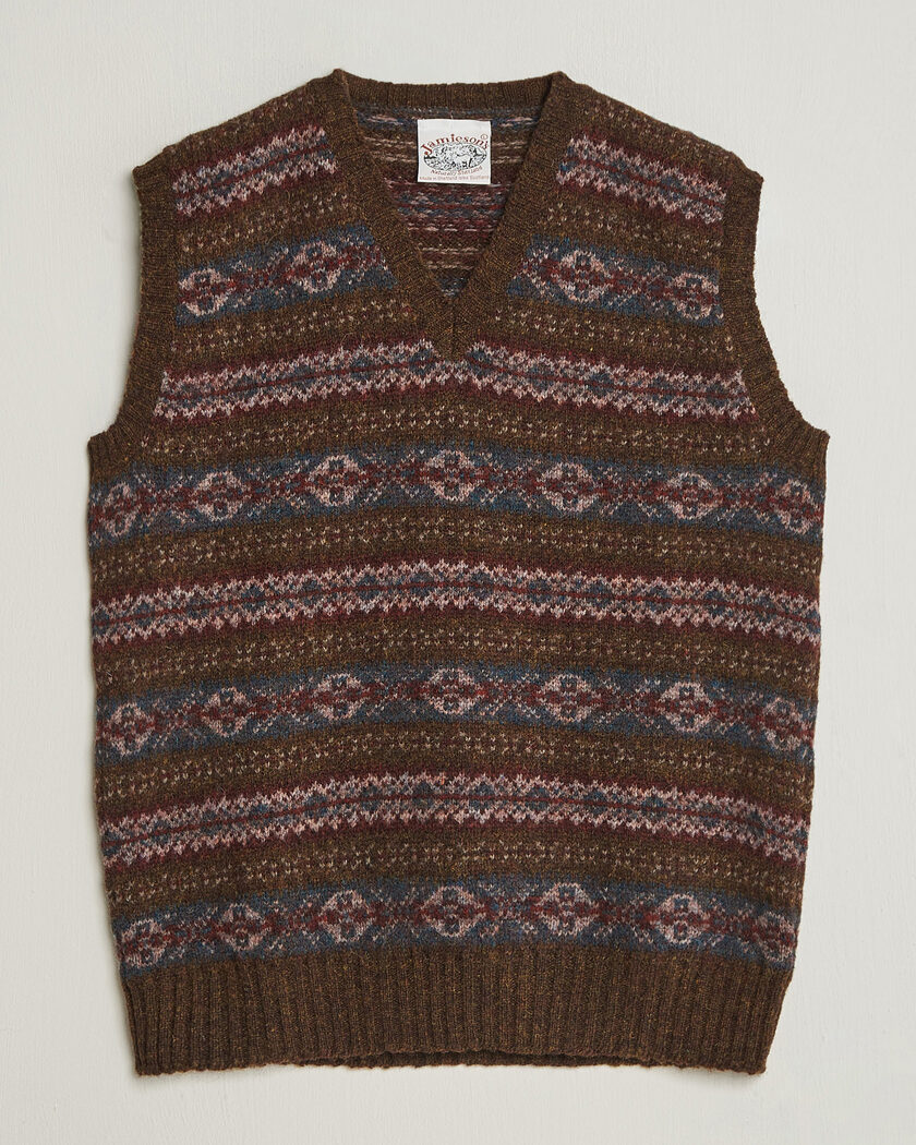 Jamieson's of Shetland Jamiesons Of Shetland All Over Fair Isle Slipover Moss Green – Groen