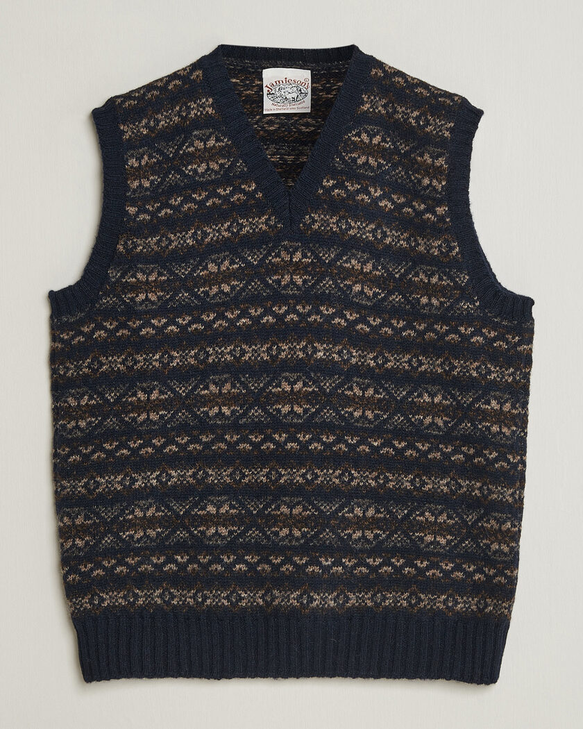 Jamieson's of Shetland Jamiesons Of Shetland All Over Fair Isle Slipover Navy – Blauw