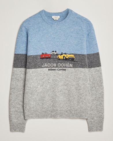Heren | Jacob Cohën | Jacob Cohën Embroidery Knitted Milano-Cortina Crew Neck Grey/Blue