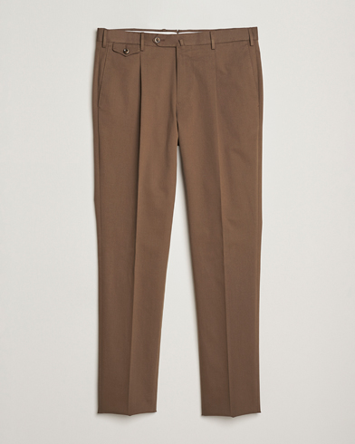 PT01 Slim Fit Pleated Cotton/Cashmere Trousers Dark Brown – Bruin