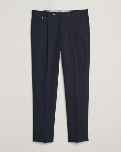 PT01 Slim Fit Pleated Cotton/Cashmere Trousers Navy – Blauw