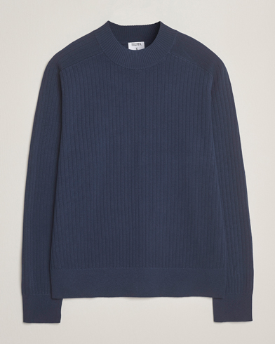 Filippa K Cotton Merino Knitted Mock Neck Sweater Dusk Blue – Blauw