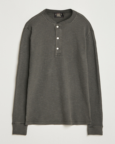 RRL Long Sleeve Henley Faded Black – Grijs