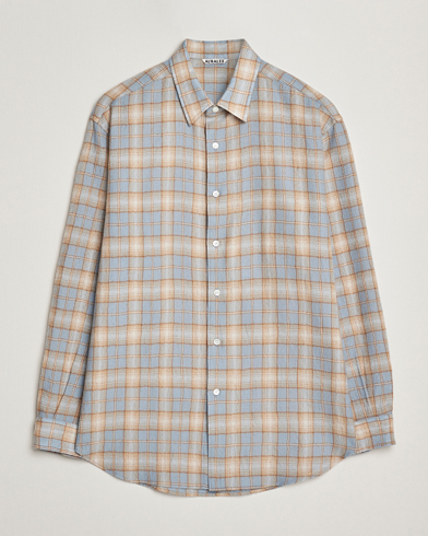 Heren | Auralee | Auralee Airy Wool Check Shirt Blue/Beige