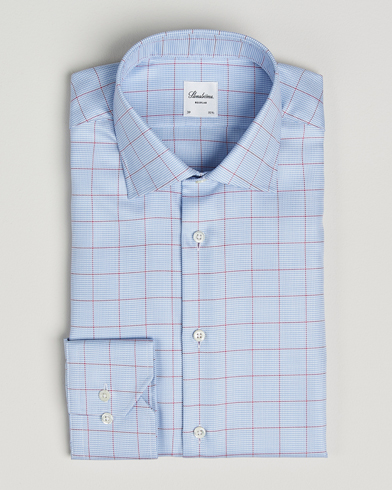 Stenströms Regular Fit Overcheck Cut Away Shirt Blue – Blauw