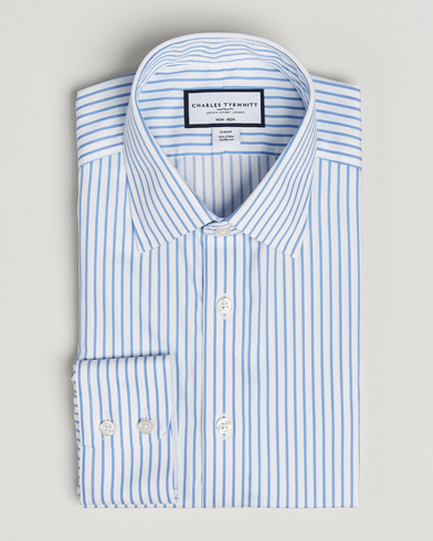 Charles Tyrwhitt Slim Fit Non Iron Twill Stripe Shirt Blue – Wit