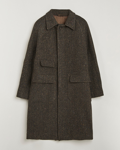 Drake's Herringbone Raglan Overcoat Brown – Zwart