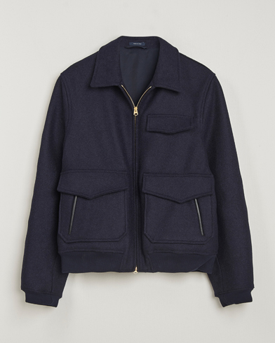 Drake's Melton Bomber Jacket Navy – Blauw