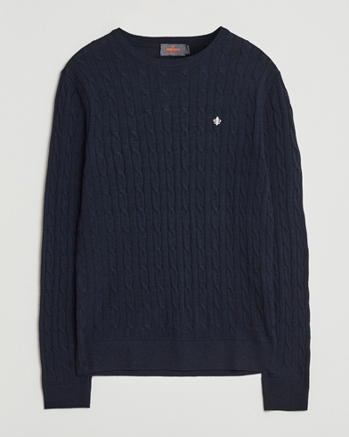 Morris Merino Cable O-Neck Navy – Blauw