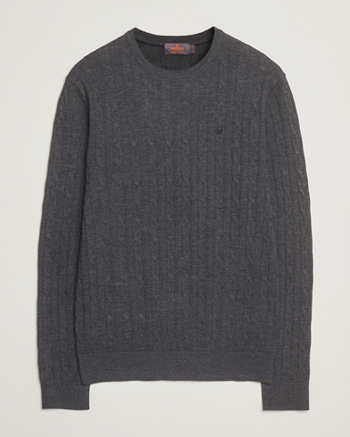 Morris Merino Cable O-Neck Grey – Grijs
